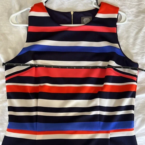 Vince Camuto Lined Navy, Blue, White & Coral Striped Dress - Picture 11 of 11
